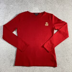 Lauren Ralph Lauren Red Long Sleeve T-Shirt Crown Logo Embroidery